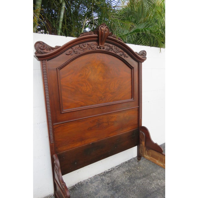 Brown Late 1800s Victorian Carved Extra Tall Solid Walnut Full Size Bedframe For Sale - Image 8 of 13