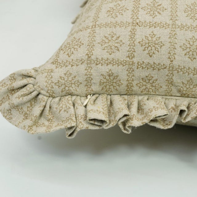 Fabdivine Elegant Block Printed Frill Cushion Cover Brown 12x20 Inch Pure Linen- Chopad For Sale - Image 4 of 5