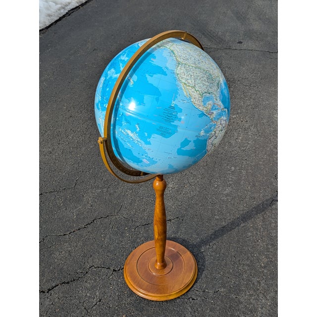 Mid-Century Globe on Wooden Floor Stand For Sale - Image 4 of 8