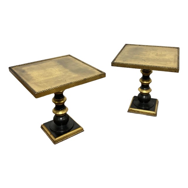 C. 1960s Neoclassical Gold Leaf and Lacquer Side Tables - A Pair For Sale