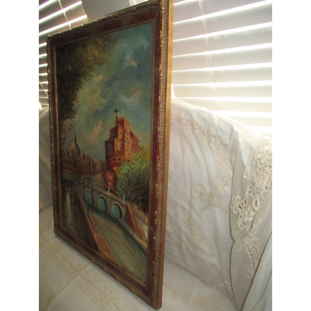 Traditional Vintage Painting on Canvas of St. Peter's Basilica in Gold & Red Frame For Sale - Image 3 of 18