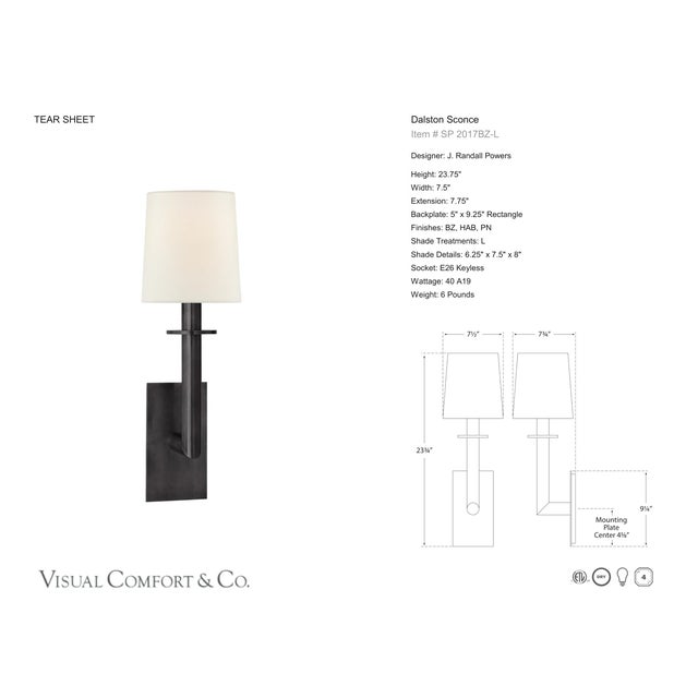 Modern J. Randall Powers for Visual Comfort Signature Dalston Sconce in Bronze with Linen Shade For Sale - Image 3 of 4