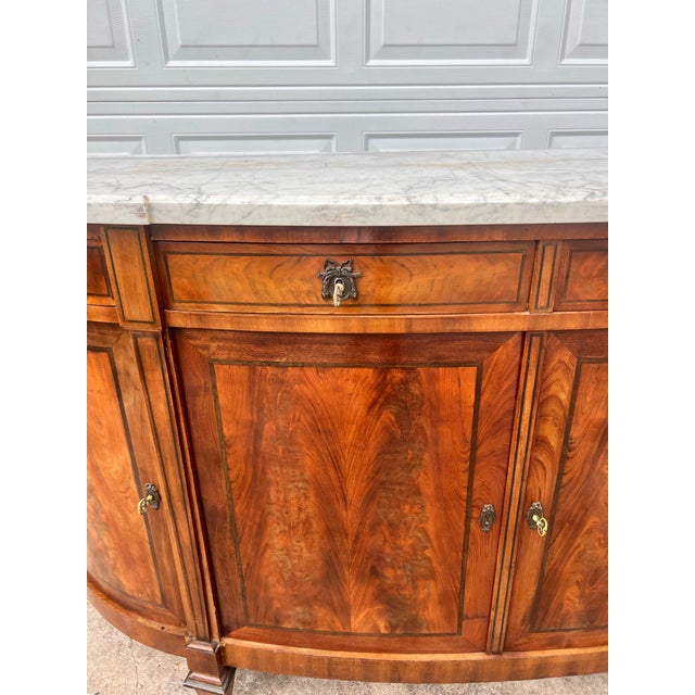 French 19th Century Louis XVI Mahogany Carrara Marble Top Demilune Sideboard For Sale - Image 9 of 12
