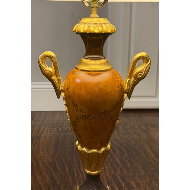 Neoclassical Vintage Neoclassical Swan-Handle Urn Table Lamp With Original Shade For Sale - Image 3 of 10