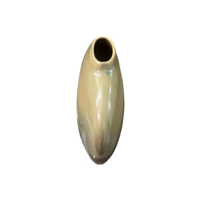 Vintage Postmodern 1980s Gold and Green Ceramic Bean Pill Shaped Vase Art Deco For Sale In Palm Springs - Image 6 of 7