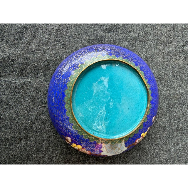 Blue Vintage Blue Floral Cliosonne Catchall For Sale - Image 8 of 9