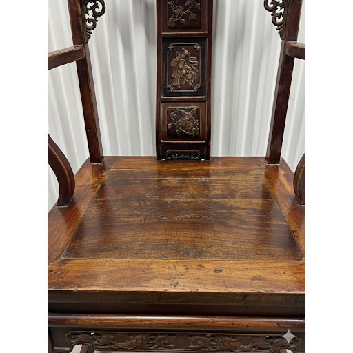 Early 21st Century Traditional Chinese Horseshoe-Back Armchairs and Tea Table For Sale - Image 5 of 8