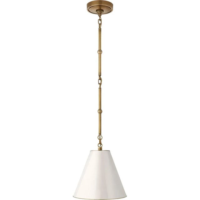 Transitional Thomas O'Brien for Visual Comfort Signature Goodman Petite Hanging Shade in Hand-Rubbed Antique Brass with Antique White Shade For Sale - Image 3 of 4