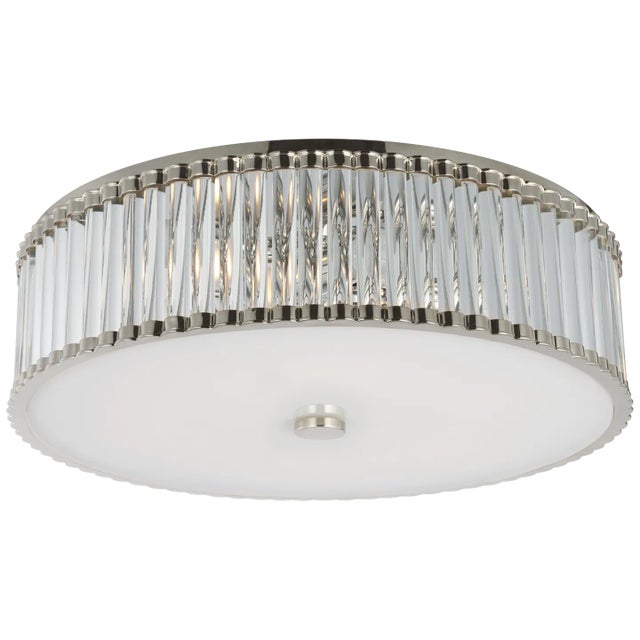 Kean 24" Flush Mount in Polished Nickel with Clear Glass Rods and Frosted Glass Diffuser Designer: Chapman & Myers Canopy:...