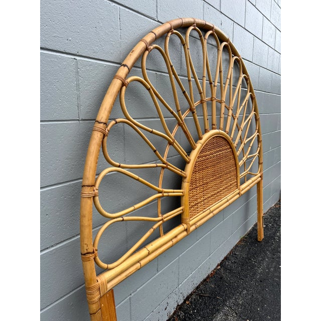 Contemporary Vintage Boho Chic Sunburst Bent Rattan King Headboard For Sale - Image 3 of 8
