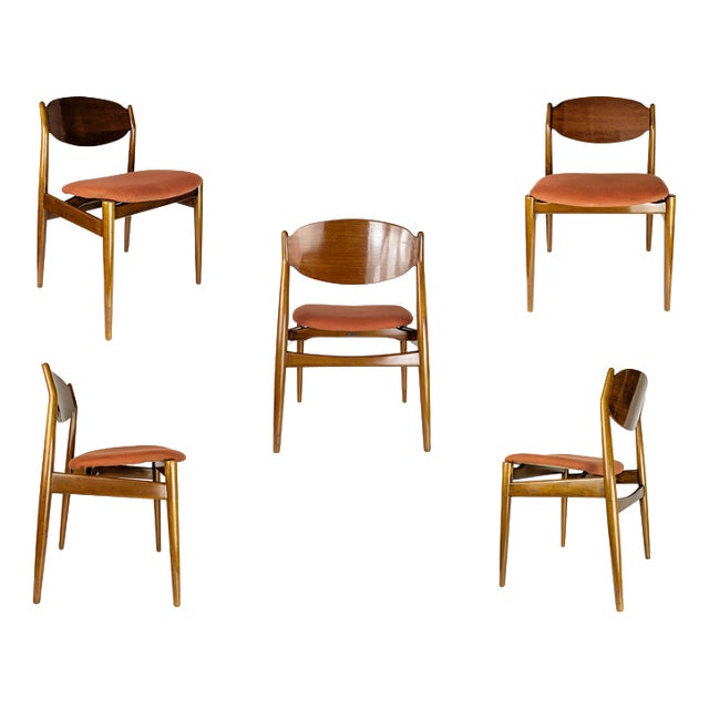 Teak and Fabric Dining Chairs by Leonardo Fiori for Isa Bergamo, 1960s, Set of 5 For Sale