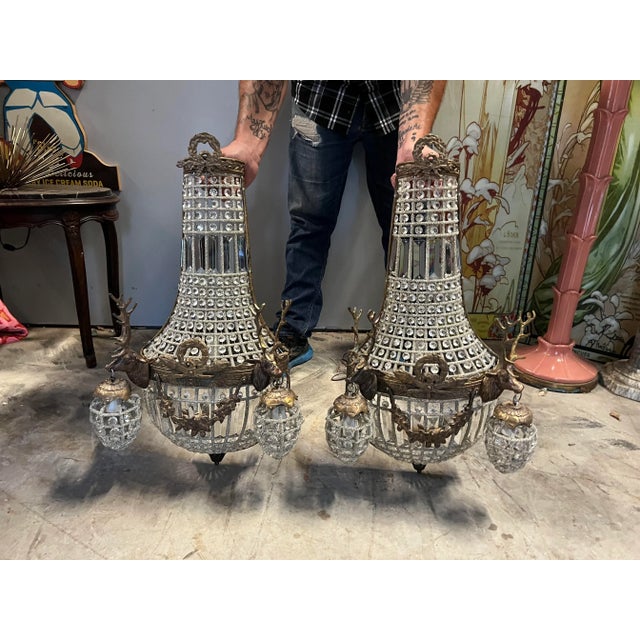 Pair of 1990s Deer Head Bronze Sconces For Sale - Image 4 of 9