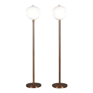 Bespoke Split Globe Glass Floor Lamps With Dark Brass Base - Pair