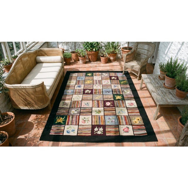 1930s Multicolor Geometric Folk Art American Hooked Rug 6' X 8'4" Handknotted Wool Carpet For Sale - Image 12 of 14