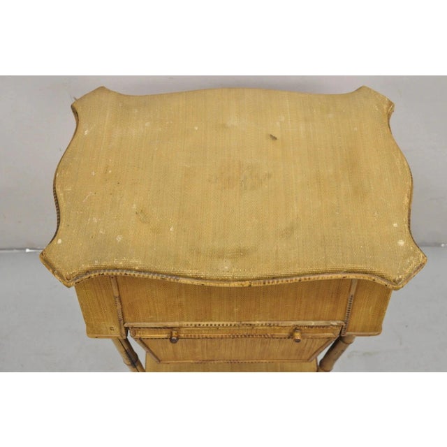 Antique English Victorian Bamboo Rattan Sewing Box Work Stand Side Table For Sale - Image 4 of 12