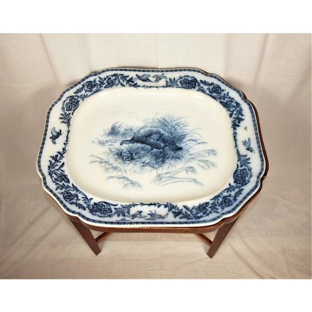 Antique Large Ceramic Platter With Custom Table For Sale - Image 4 of 9