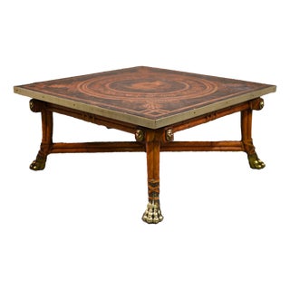 Vintage Centurion Mosaic Tiled Rattan Coffee Table With Brass Lion Paws For Sale
