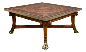 Vintage Centurion Mosaic Tiled Rattan Coffee Table With Brass Lion Paws