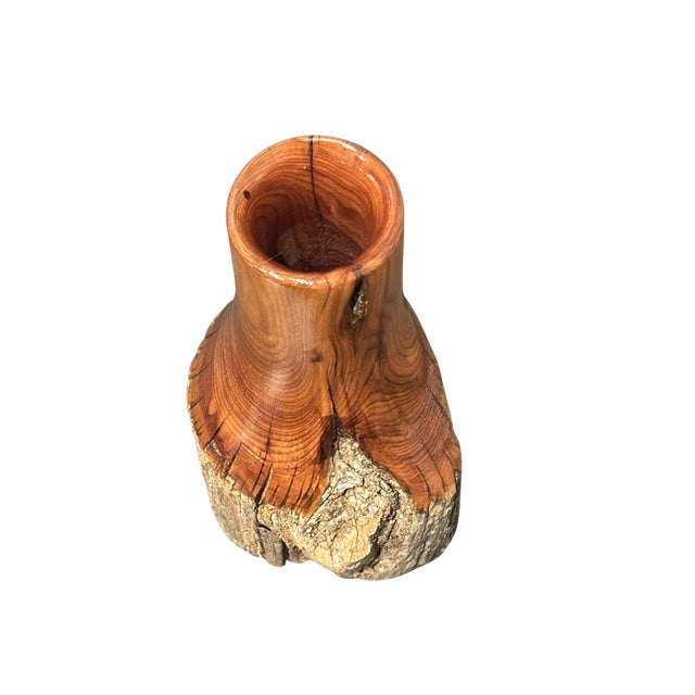 Late 20th Century Hand-Carved Live Edge Wood Vase by Bruce Pryor – Michigan Folk Art Burl Wood Sculpture, Rustic Woodturned Decorative Vessel For Sale - Image 11 of 12