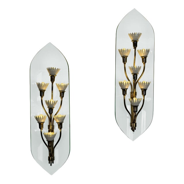 Vintage Seven-Light Glass Sconces by Pietro Chiesa for Fontana Arte, 1950s, Set of 2 For Sale