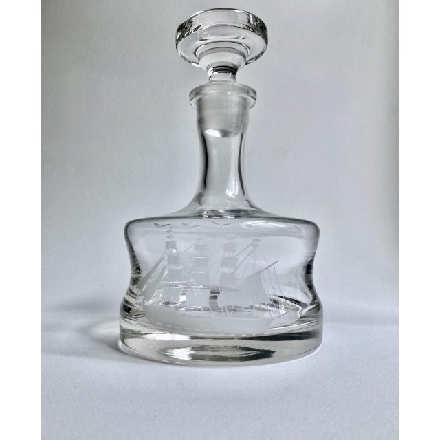 Nautical Circa 1970 Toscany Co. Etched "Clipper Ship" Crystal Decanter For Sale - Image 3 of 10