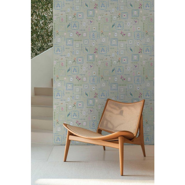 Textile Mahjong Tile Grasscloth Wallpaper by House Party | Green Dragon | 6 Yards For Sale - Image 7 of 9
