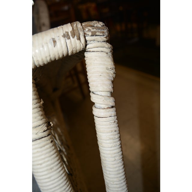 Vintage White Wicker Wing Back Arm Chair W/ Blue Cushions & Coil Sprung Seat For Sale - Image 13 of 18