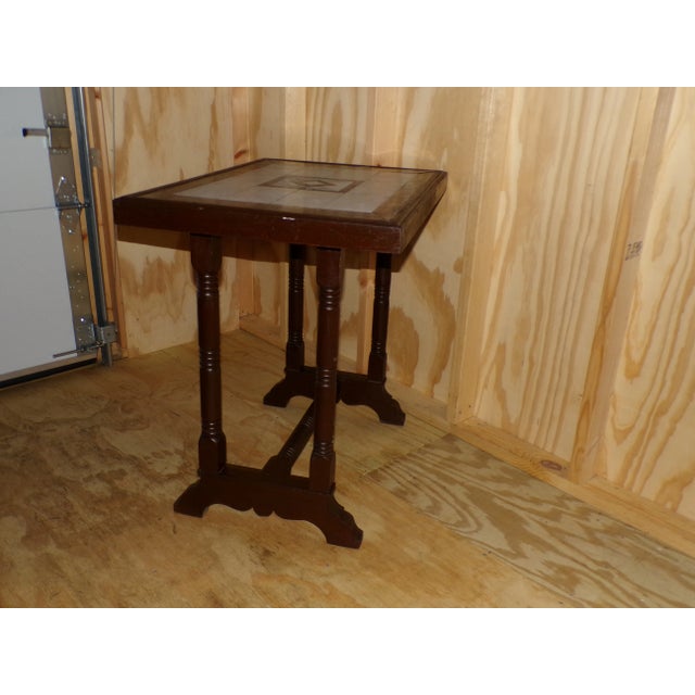 Late 19th Century Antique Victorian Walnut Inlay Parlor Library Table Trestle Work Table For Sale - Image 5 of 12