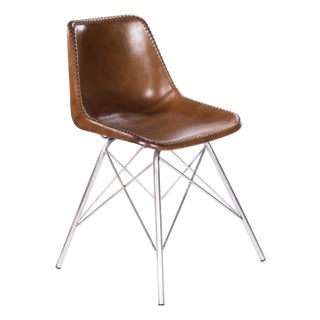 Inland Light Leather Side Chair, Medium Brown For Sale