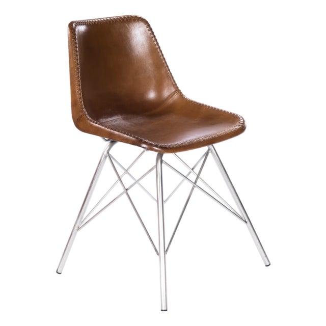 Inland Light Leather Side Chair, Medium Brown For Sale