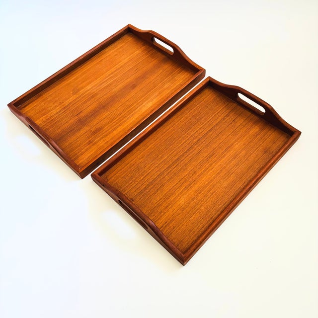 Large Rectangular Teak Nesting Trays - Set of 2 For Sale In San Francisco - Image 6 of 11