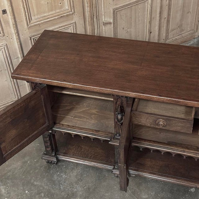 Grand French Gothic Revival Oak Raised Buffet ~ Credenza For Sale - Image 16 of 18