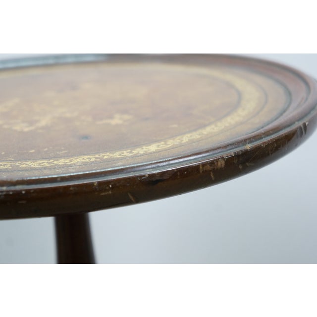 Wood Antique Fine Arts Furniture Mahogany Leather Top Pedestal Table Plant Stand 21" For Sale - Image 7 of 14