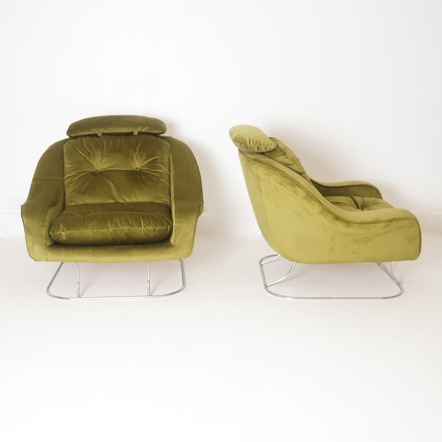 Set of Green Velvet Armchairs, 1970s For Sale - Image 4 of 8