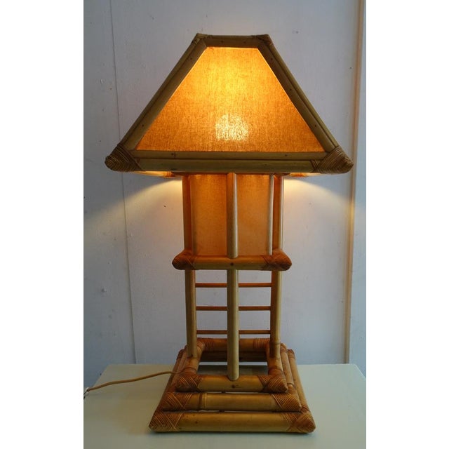 Mid-Century Modern Bamboo Rattan Pagoda Table Lamp, Italy, 1990s For Sale - Image 3 of 18