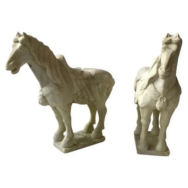 Carved Marble Asian Horses - a Pair For Sale - Image 13 of 13