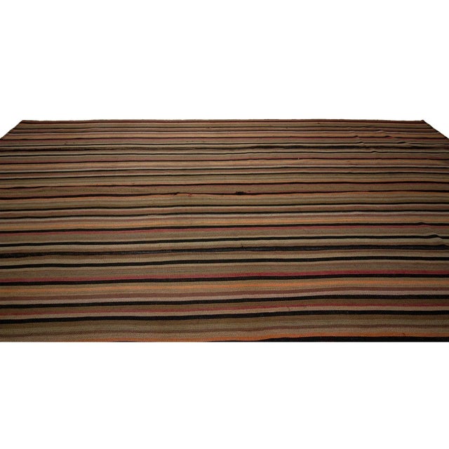 Mid-Century Modern Oversized Vintage Striped Kilim Rug For Sale - Image 3 of 7