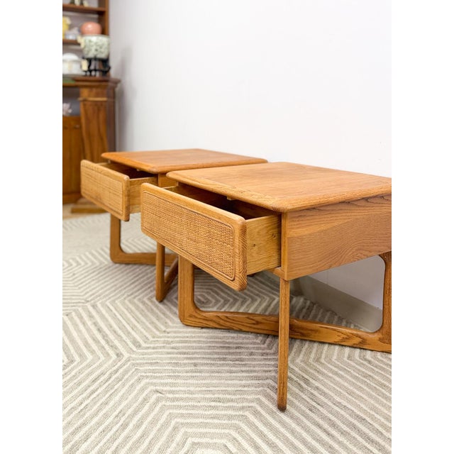 Tan Very Rare Lane Perception MCM Oak Nightstands Cane Drawers Vintage, A Pair For Sale - Image 8 of 12