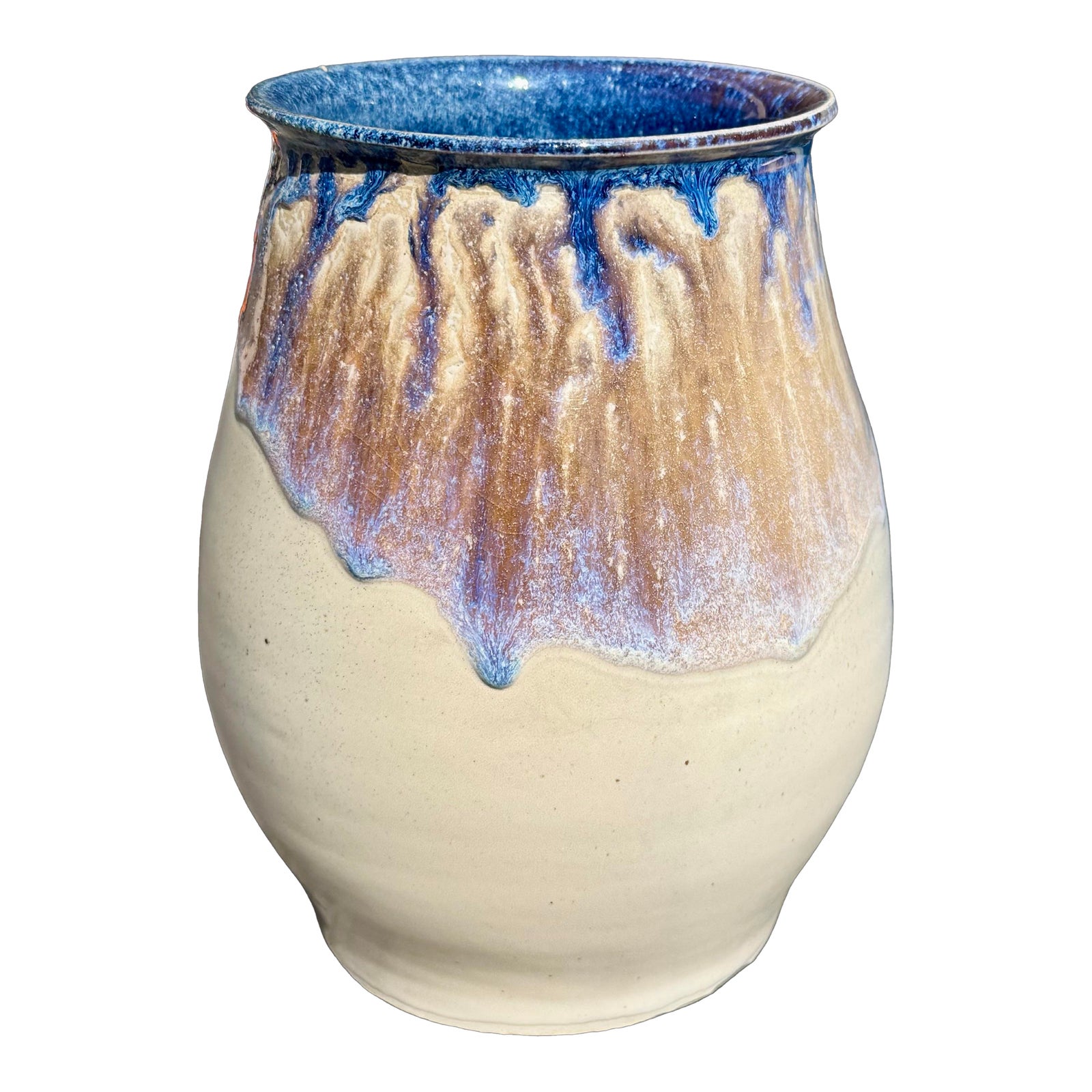 Handmade Ceramic Vase Studio Art With Drip Glaze Design, Stamped | Chairish