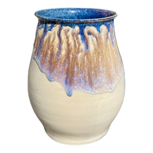 Handmade Ceramic Vase Studio Art With Drip Glaze Design, Stamped