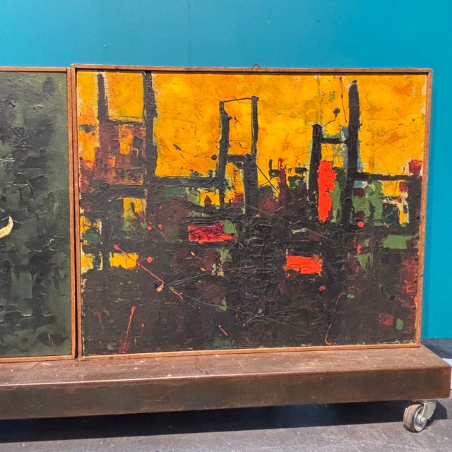 Splendid pair of oil paintings on canvas by Gaetano Alibrandi, Rome, 1961. Modern and contemporary art. Size: 104 x 82 cm....