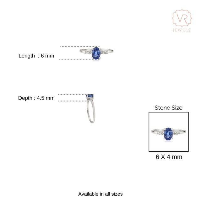 14k Gold Oval Natural Blue Sapphire & Diamond Solitaire Ring Size 6 for Women For Sale - Image 9 of 14