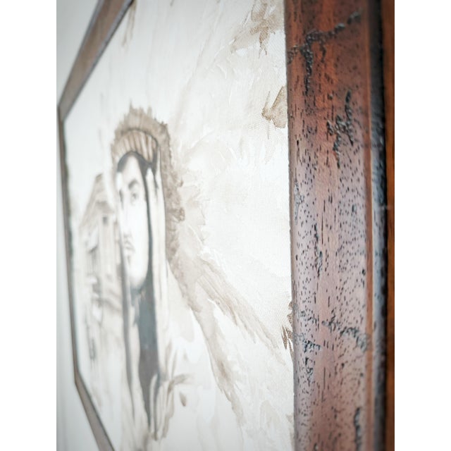 Wood Original Brown Ink on Canvas "Spalding County Centennial" by Justin Casteel, Signed 2017, 34" X 28" For Sale - Image 7 of 12