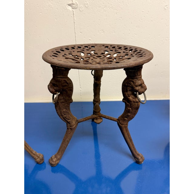 Burnt Umber Pair of Victorian Cast Iron Low Stools For Sale - Image 8 of 9