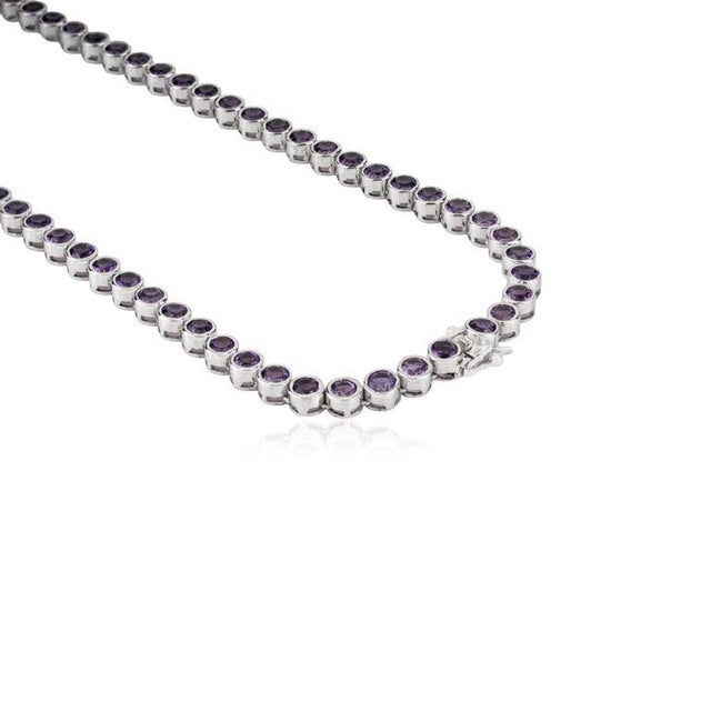Timeless Bezel Set Amethyst Station Link Necklace for Gift For Sale - Image 9 of 13