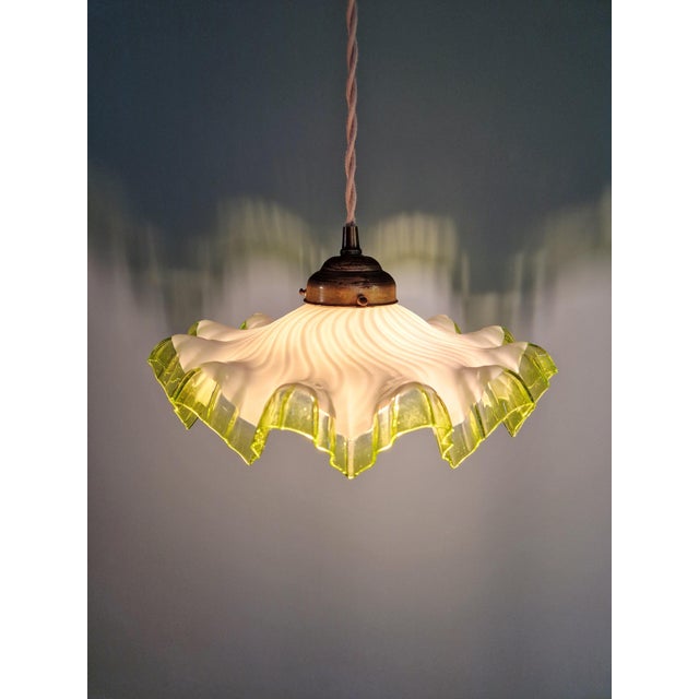 Art Deco Pendant Light in Scalloped White Opaline Glass, 1920s For Sale - Image 9 of 13