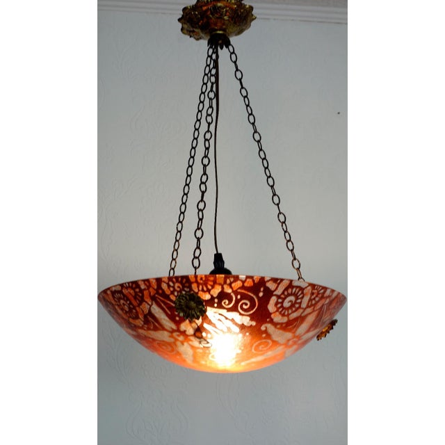 Antique French Brass and Pate de Verre Pendant, 1950s For Sale - Image 11 of 14