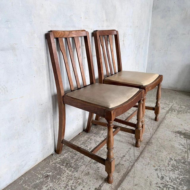 Vintage Oak Dining Chairs with Turned Legs, 1950s, Set of 2 For Sale - Image 4 of 11