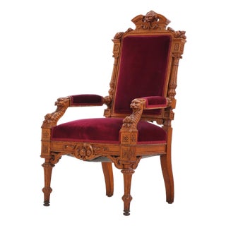 A Pair of Victorian Substantially Carved Oak Armchairs, C. 1870. For Sale