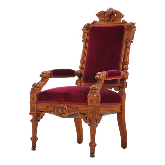 A Pair of Victorian Substantially Carved Oak Armchairs, C. 1870. For Sale